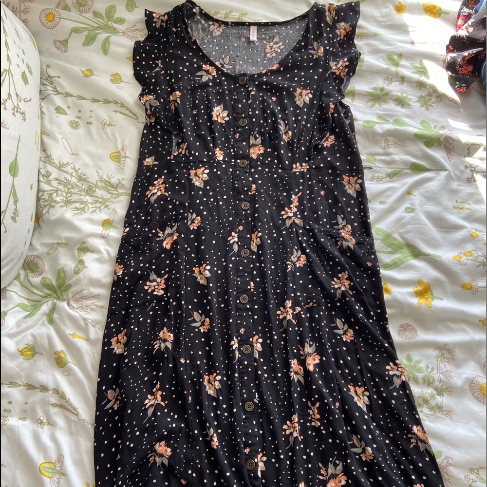 Midi length floral and dot dress
